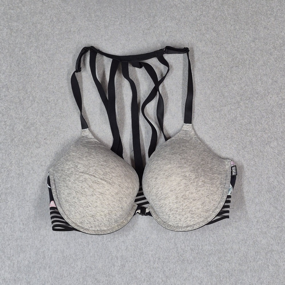 Victoria's Secret PINK Women Bra 36D Black Floral Wear Everywhere Push Up
